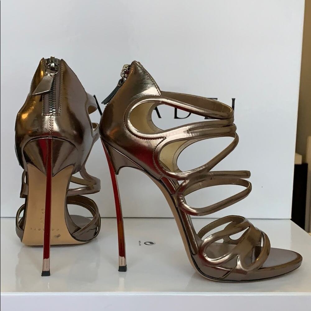 NEW Casadei Blade Vintage Gold Leather Wrapped Cut Out Sandals High Heels Size 9